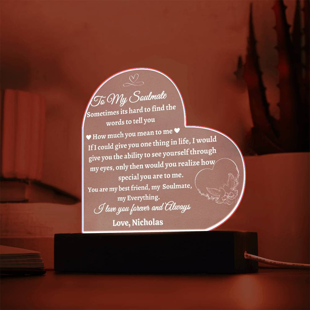 Acrylic Heart Plaque Gift for Soulmate | Gift for Her | Gift for Him | To My Soulmate Gift | Anniversary Gift | Wedding Gift | Gift for Partner