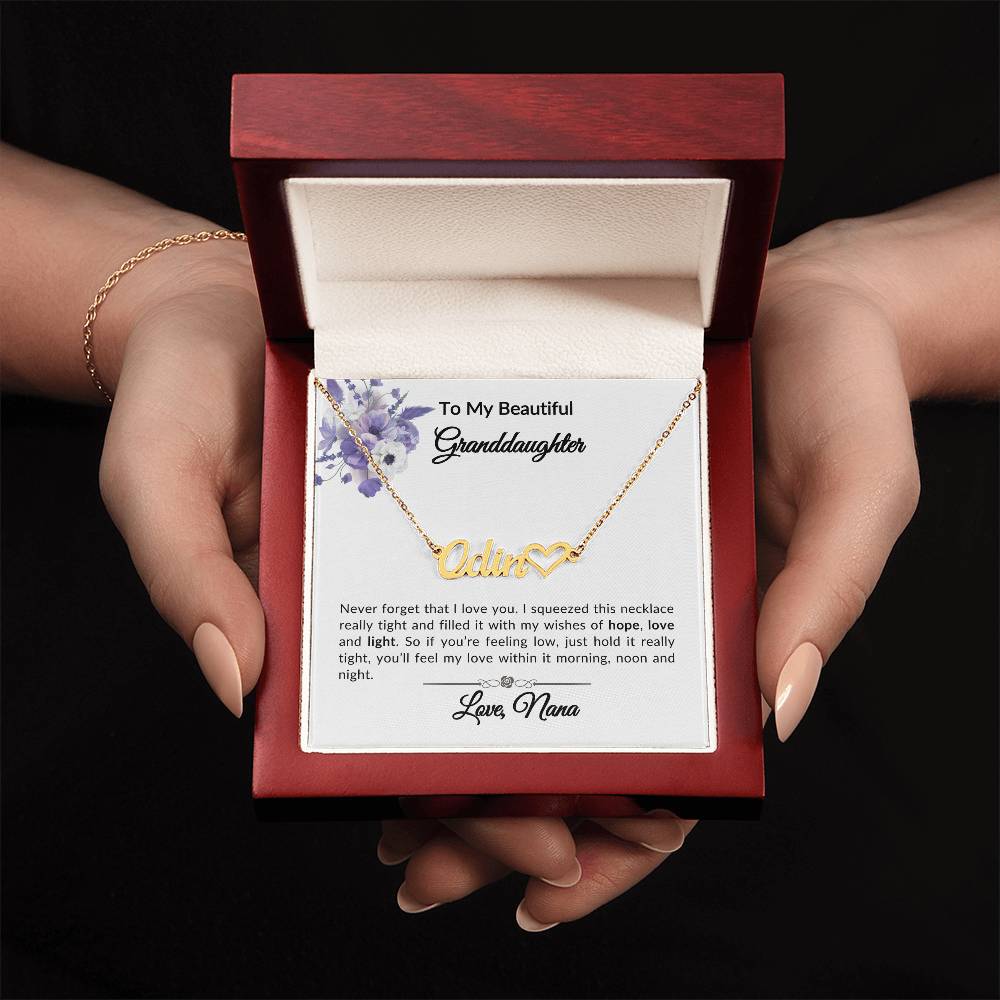 To My Beautiful Granddaughter Name Necklace + Heart Character